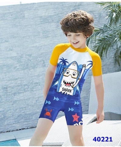 Bộ bơi BonChop xanh nhạt cá mập tay vàng - size 10y
