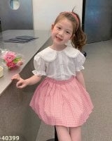 Bộ váy Melisa trắng tai thỏ, váy hồng - size 2-3y