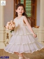 Đầm Melisa trắng hoa 3 tầng - size 8-9y