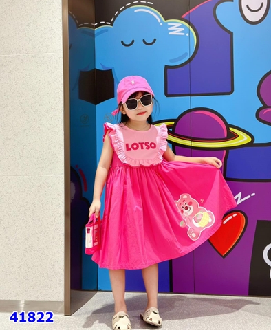 Đầm Miakid hồng gấu dâu Lotso - size 7y