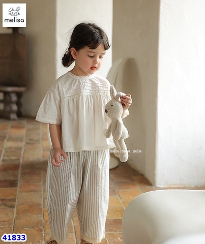 Set bộ Melisa áo trắng, quần sọc - size 2-3y