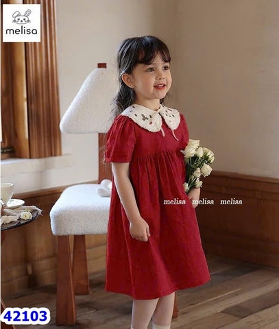 Đầm Melisa đỏ cổ bèo trắng - size 2-3y