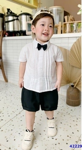 Set bộ Bernie sơmi trắng + nơ - size 140