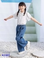 Quần dài jean bg thắt nơ x.đậm - size 8/9y