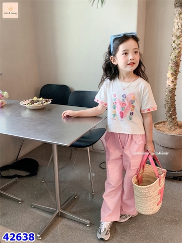 Bộ J&J áo hoa quần hồng - size 9-10y