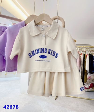 Set chân váy, áo polo Shining Kid be - Size 7y