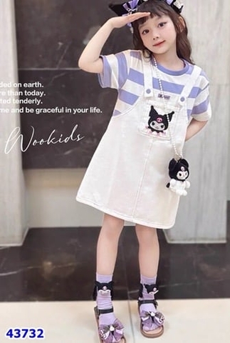 Set yếm MiaKid trắng, sọc tím Kuromi - size 18-24m