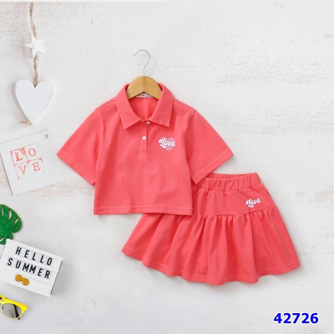 Bộ váy polo Love hồng cam - size 12y