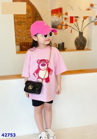 Bộ short MiaKid sọc hồng gấu dâu - size 18-24m