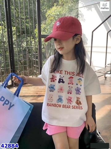 Bộ MidKid trắng gấu, quần hồng - size 5-6y