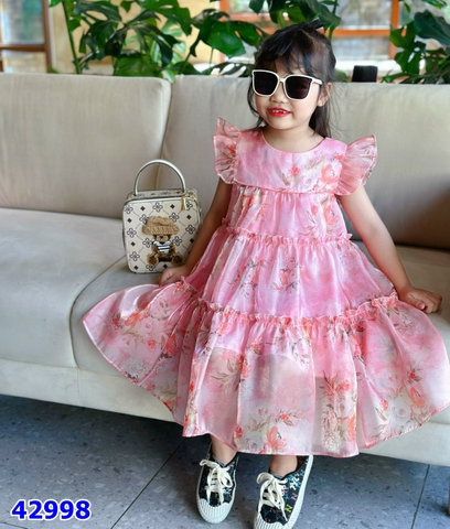 Đầm Sofia hồng hoa nhiều tầng - size 2-3y