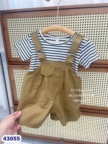 Set yếm Xxkm nâu áo sọc trắng - size 110