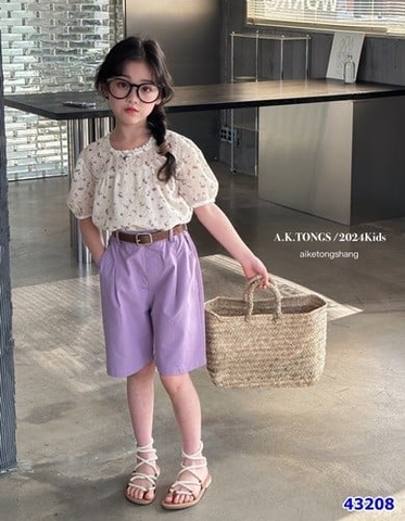 Set bộ áo hoa nhí, quần tím - size 110