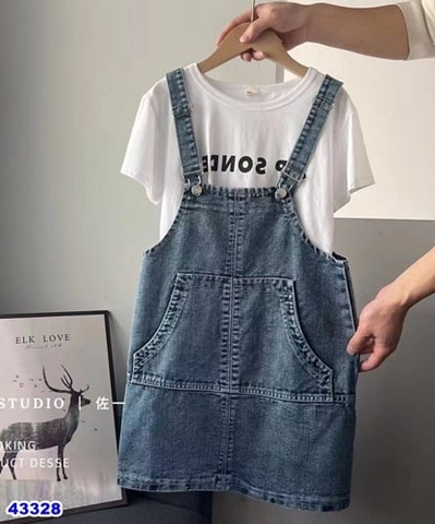 Set yếm jean túi ngang áo trắng - size 130