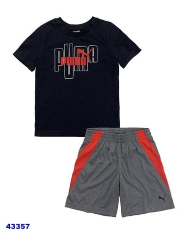 Bộ PUMA áo đen quần xám chữ đỏ