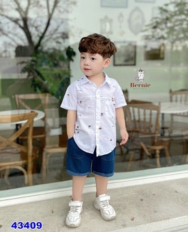 Set sơ mi trắng xe cẩu,quần jean - size 90