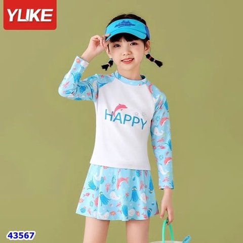Váy bơi Ylike xanh trắng Happy - size 140