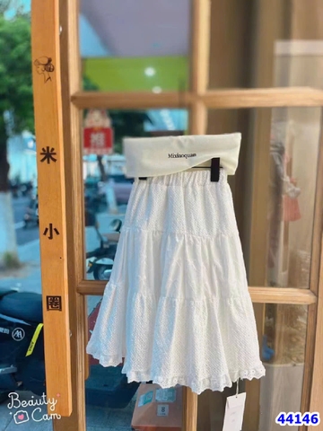 Chân váy trắng viền ren nơ - size 160