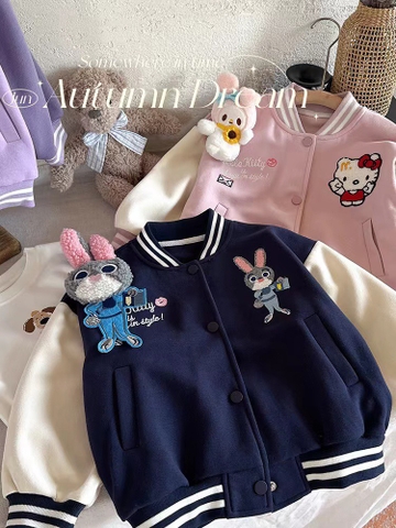 Bomber xanh dương phối tay trắng + thỏ hồng - size 120