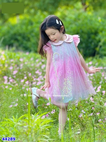 Đầm Sofia hồng loang đính cườm - size 2-3y