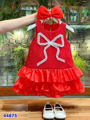 Đầm Sofia đỏ nơ trắng (Tặng cài tóc)