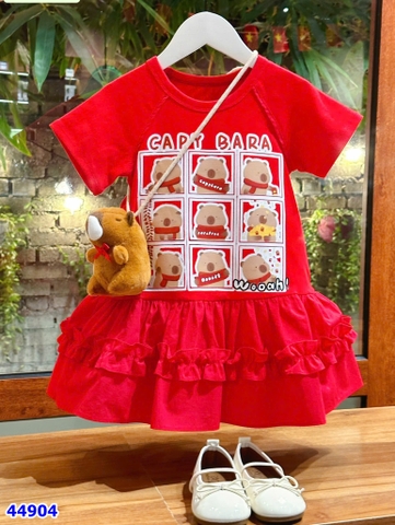 Đầm MiaKid đỏ Capybara+thú bông