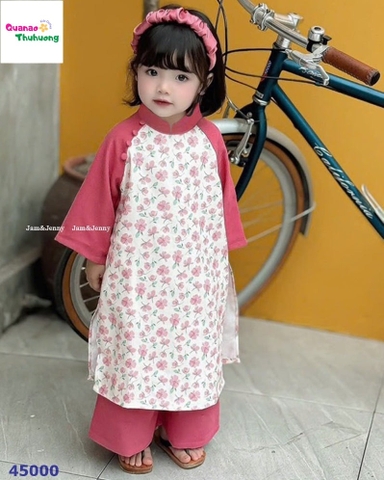 Áo dài J&J hồng đậm hoa