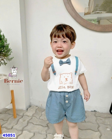 Bộ Bernie trắng nơ, quần xanh