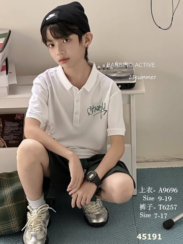 Áo Polo Banbino trắng chữ màu