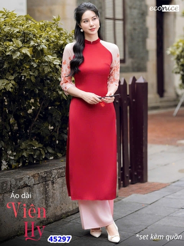 Áo dài Econice đỏ tay hoa