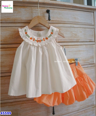 Set Melisa áo yếm thêu thỏ cam