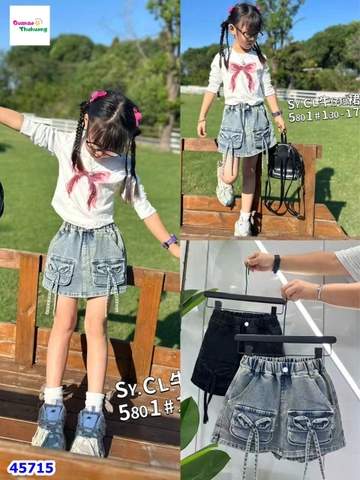 Quần váy SYCL jean xanh đính nơ