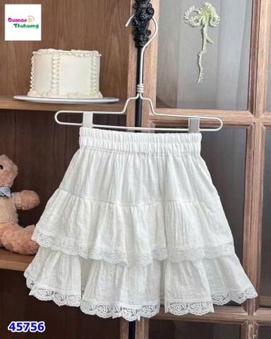 Chân váy trắng tầng ren