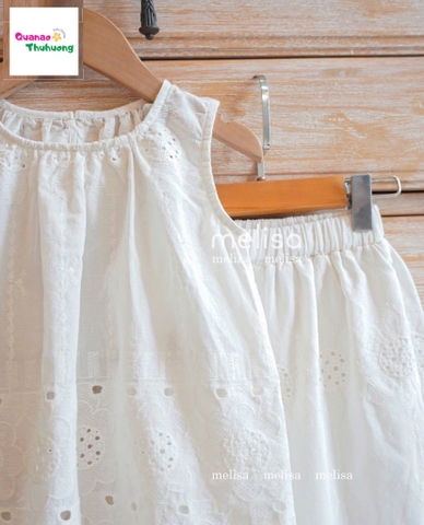 Set bộ Melisa trắng dập hoa