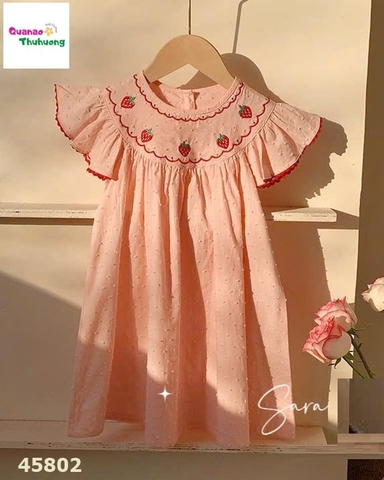 Đầm SaraMin hồng thêu dâu