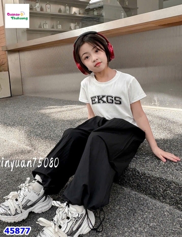 Set áo trắng EKGS, quần dù đen