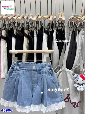 Quần short  jean xanh đậm viền ren