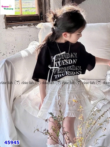 Set váy Elaine đen đính nơ, chân váy trắng