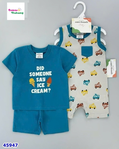 Set bodysuit xanh ô tô - Size 9m