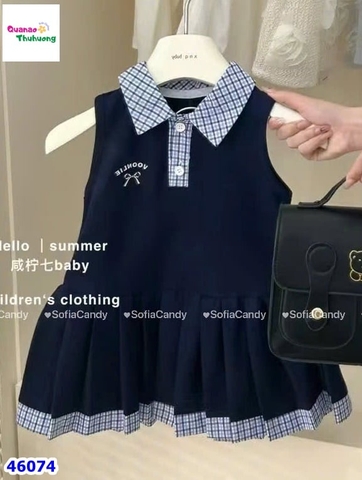 Đầm polo Miakid xanh thêu nơ