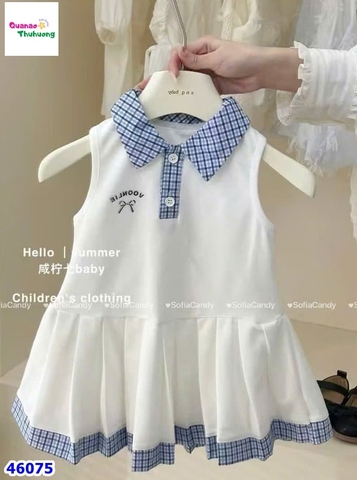 Đầm polo Miakid trắng thêu nơ