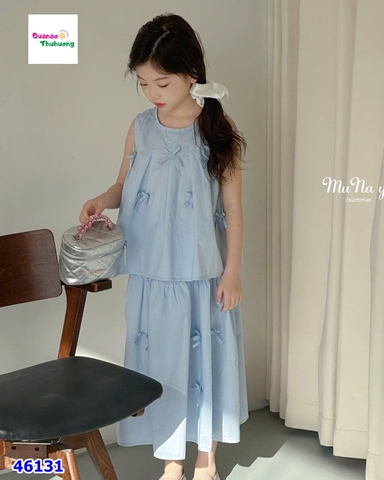 Set váy Miakid xanh dương đính nơ