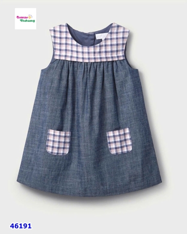 Đầm the Childy xanh cổ viền caro