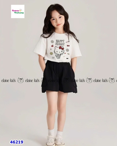 Set Elaine áo trắng Kitty, quần short đen