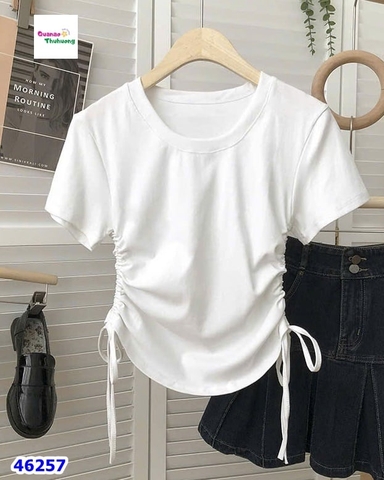 Áo thun trắng dây rút 2 bên