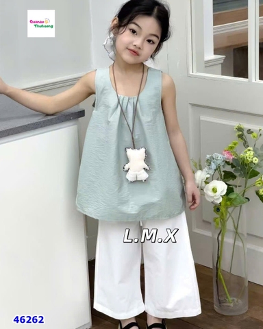 Set áo xanh, quần trắng