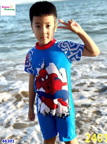 Bộ bơi liền xanh Spiderman + nón