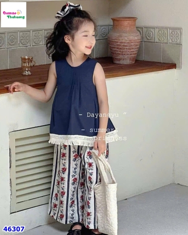Set bộ xanh, quần hoa (tặng cột tóc)