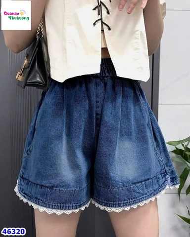 Quần short jean Nexxi xanh đậm viền ren