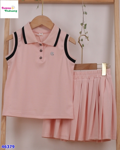 Set váy Polo hồng chữ Hi